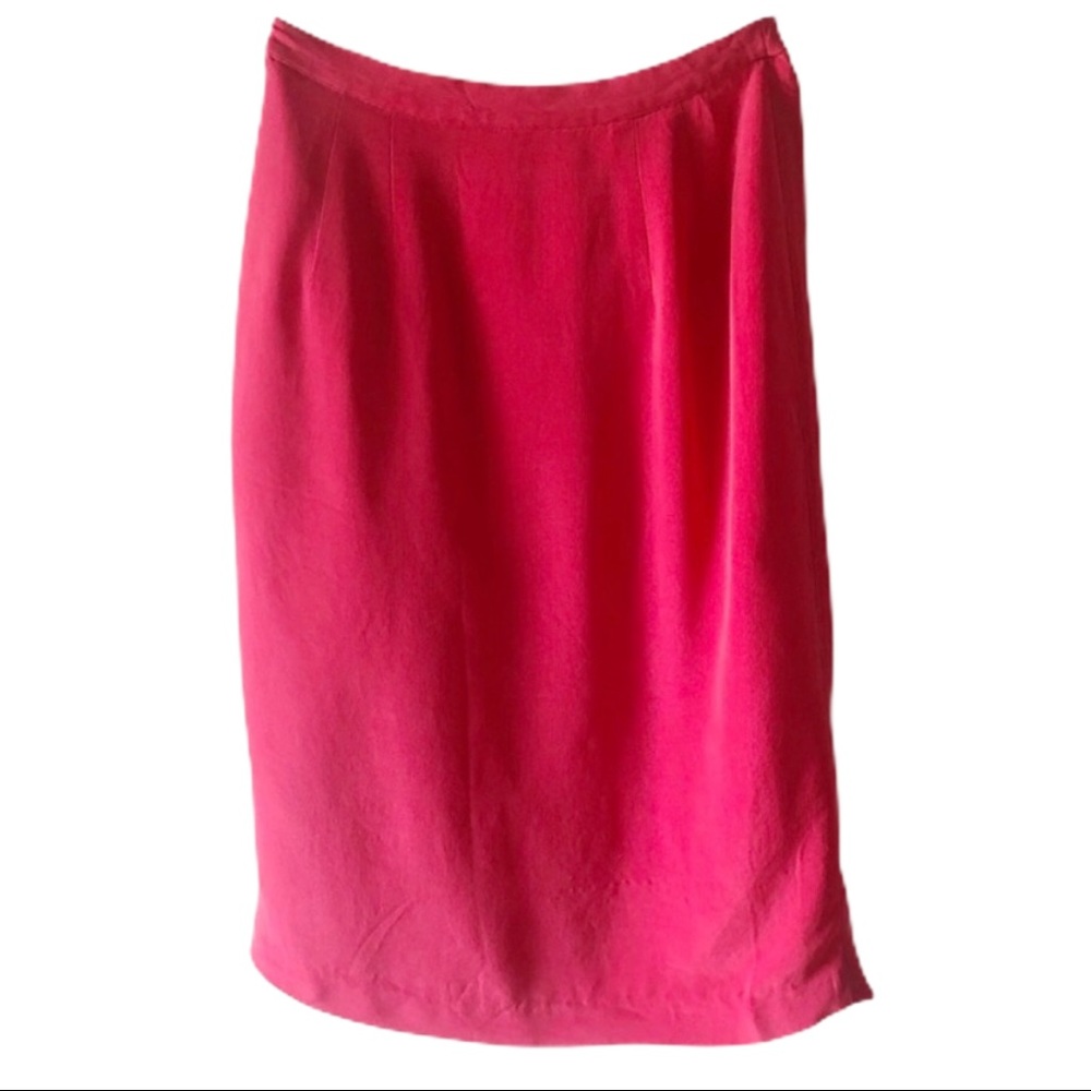 Silk Fuschia Knee Length Midi Slit Pencil Skirt